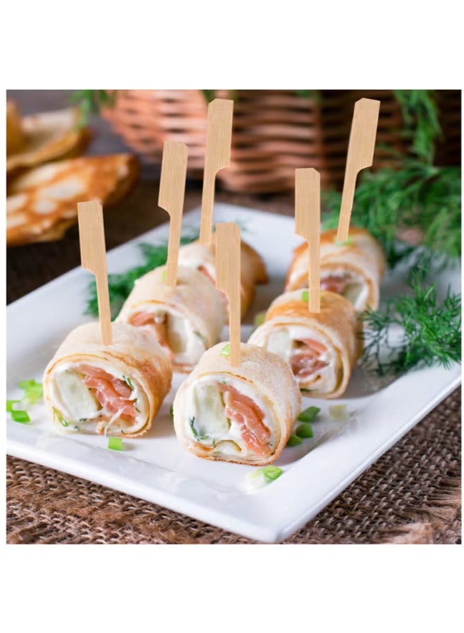 100 PCS Bamboo Skewers for Appetizers, 12cm Toothpicks, Picks for Drinks, Fruit Kababs, Sausage, Barbecue Snacks, Natural Wooden Paddle Skewer Mini Food Sticks, Charcuterie Accessories (Beige) - Image 5