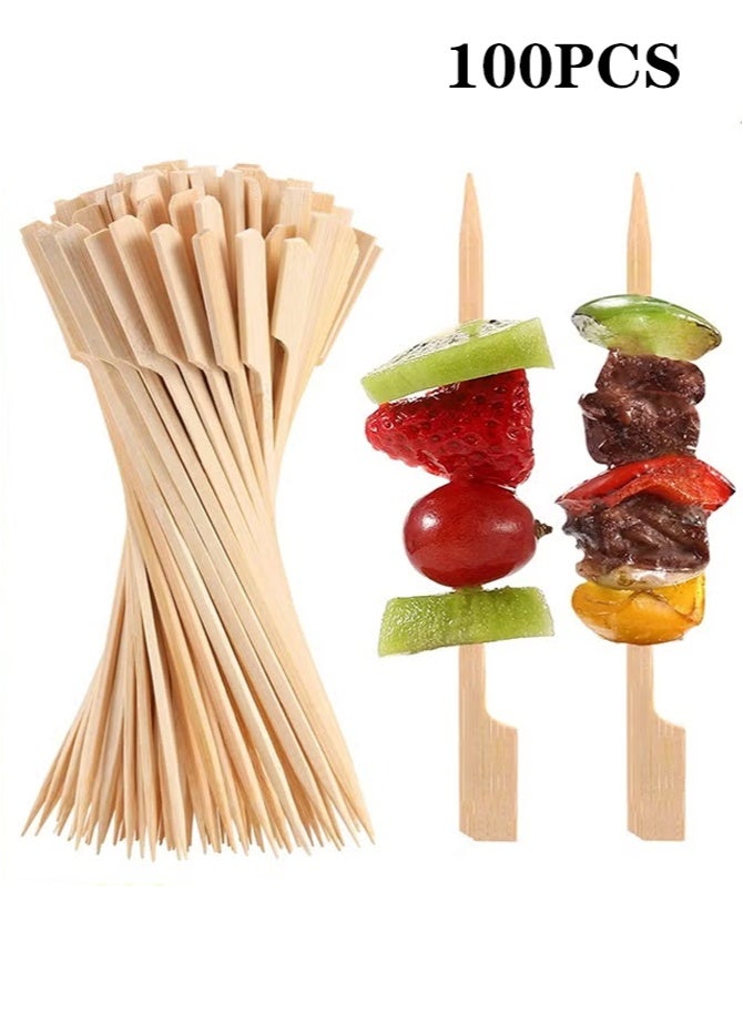 100 PCS Bamboo Skewers for Appetizers, 12cm Toothpicks, Picks for Drinks, Fruit Kababs, Sausage, Barbecue Snacks, Natural Wooden Paddle Skewer Mini Food Sticks, Charcuterie Accessories (Beige) - Image 1