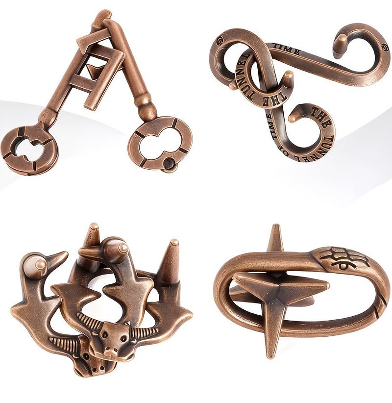 Magic Golden 4 Piece Metal Brain Teaser Set Logic Thinking Stress Relief Toy - Image 3