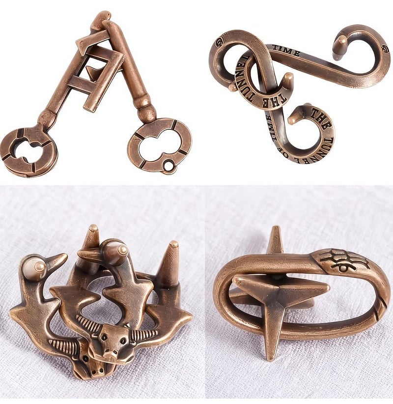 Magic Golden 4 Piece Metal Brain Teaser Set Logic Thinking Stress Relief Toy - Image 5