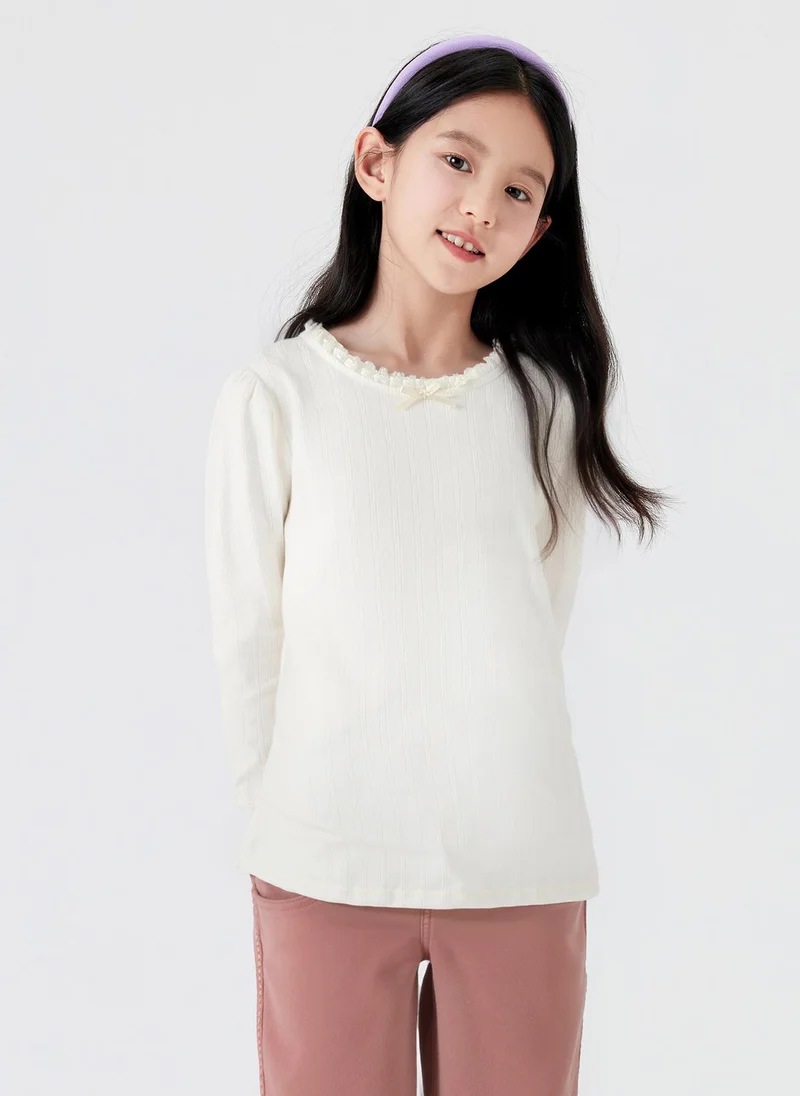Balabala Kids Girl Round v-neck long-sleeved T-shirt