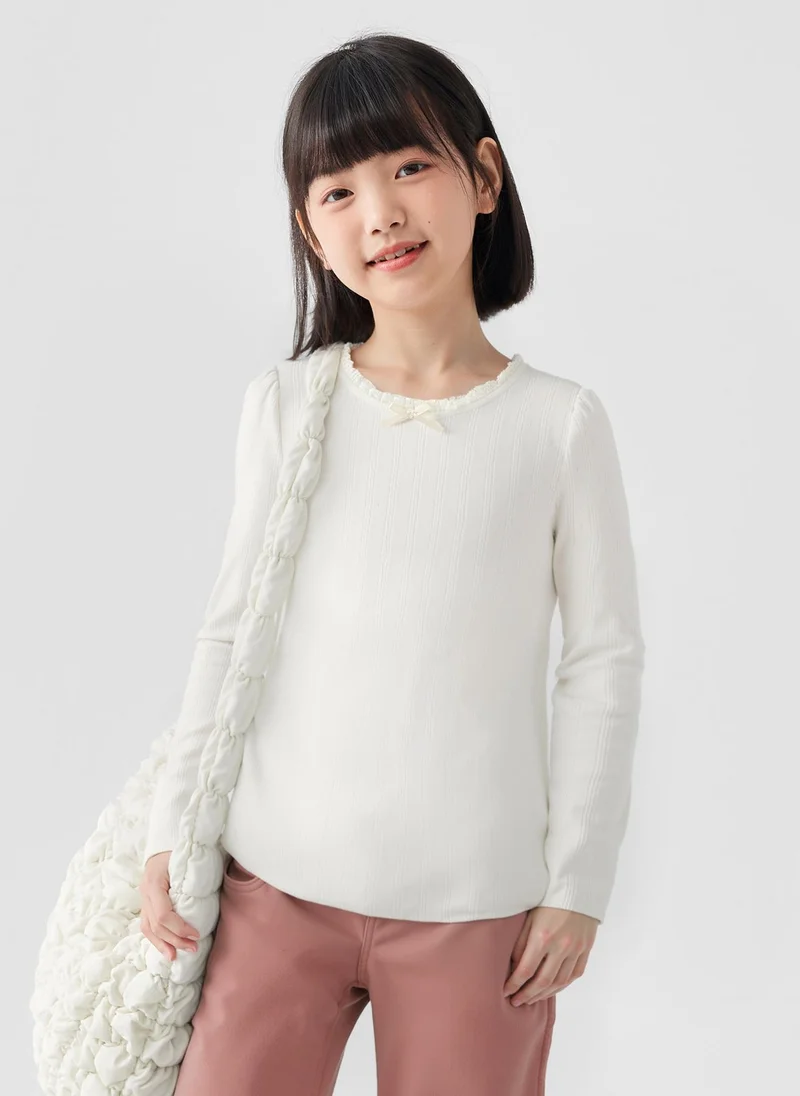 Balabala Kids Girl Round v-neck long-sleeved T-shirt