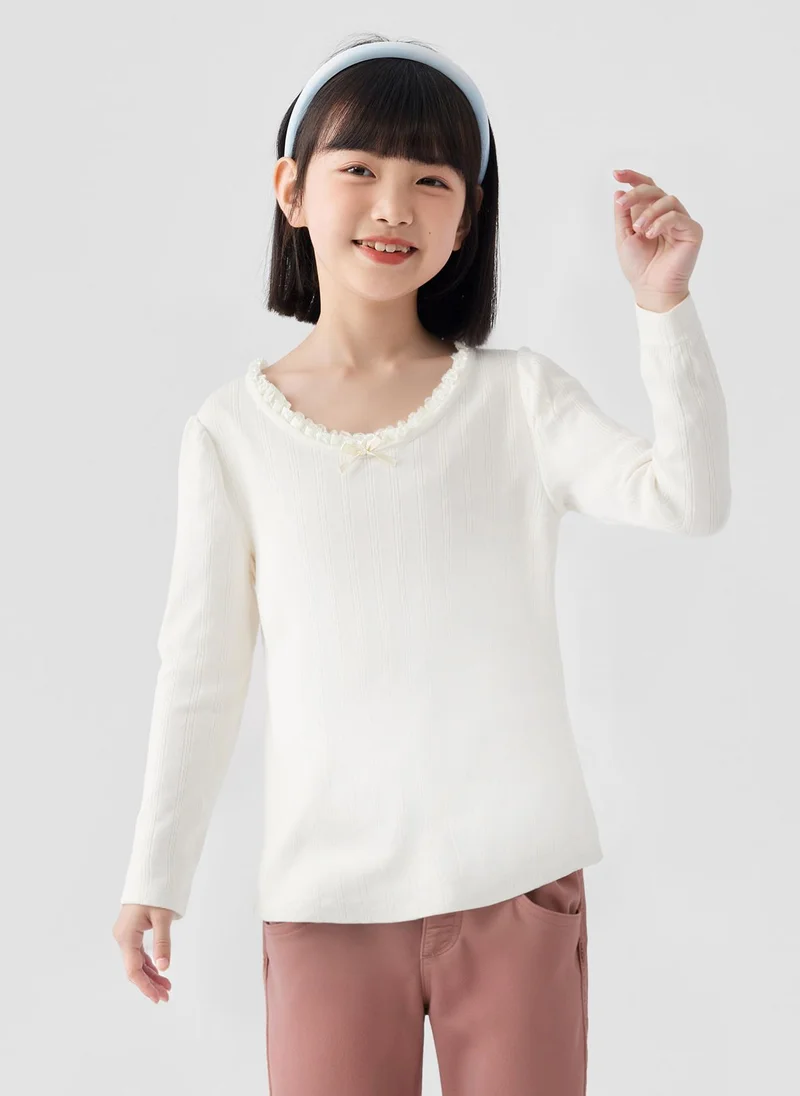 Balabala Kids Girl Round v-neck long-sleeved T-shirt