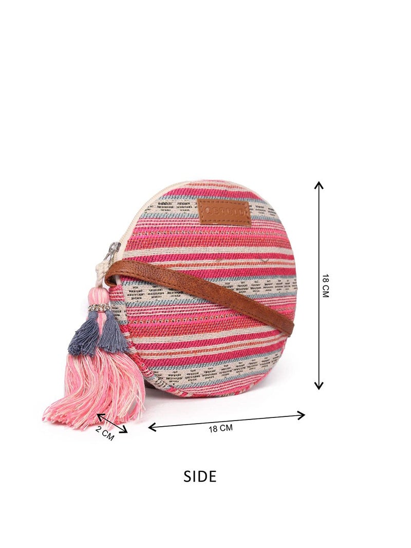 ASTRID Round Textured Sling Bag For Girls (Pretty Pink) - Image 3