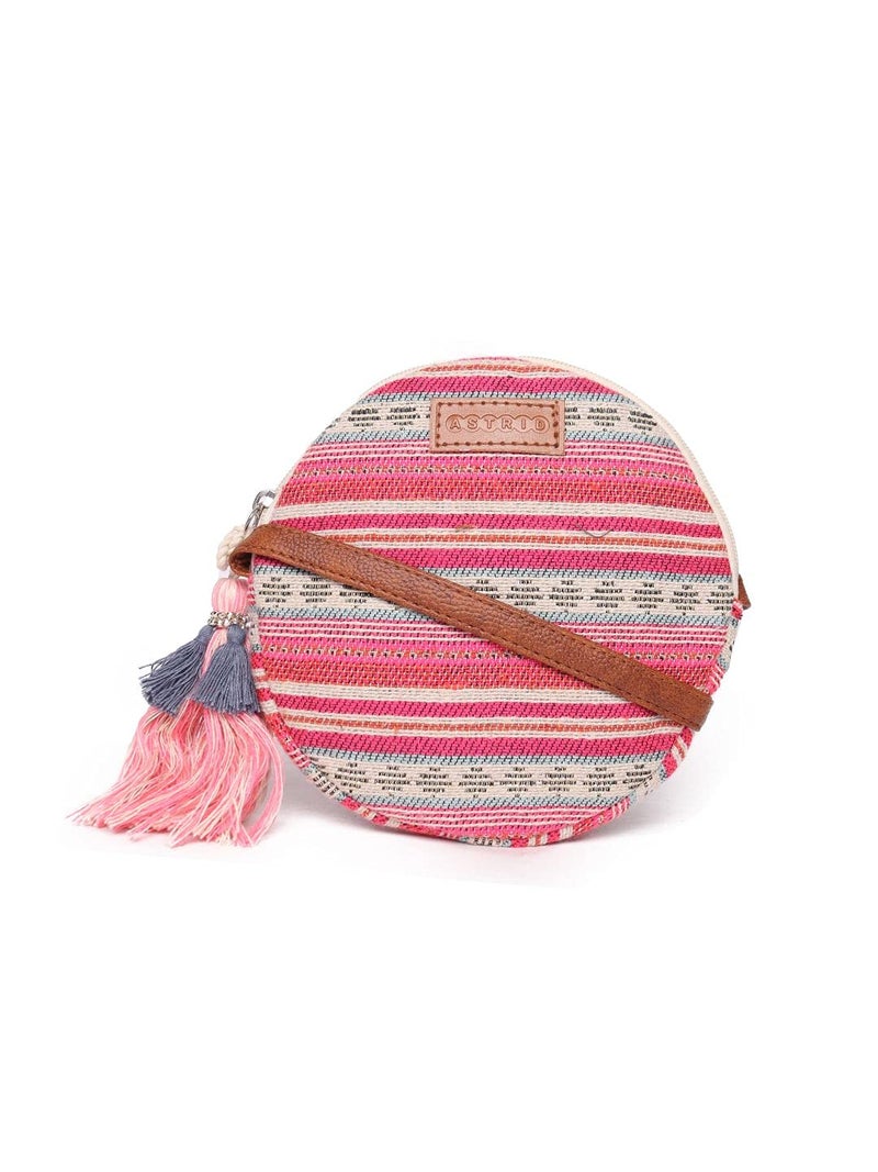 ASTRID Round Textured Sling Bag For Girls (Pretty Pink) - Image 1