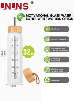 UNUNS 1L Motivational Glass Water Bottle with Time Marker & Silicone Sleeve &  Straw & Bamboo Lids & Fruit Infuser , Leak Proof Reusable BPA Free Motivational Drinking Jug Water Jug  - Image 4