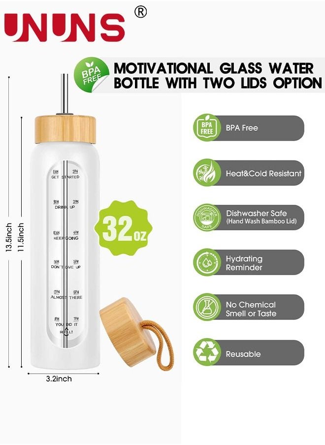 UNUNS 1L Motivational Glass Water Bottle with Time Marker & Silicone Sleeve &  Straw & Bamboo Lids & Fruit Infuser , Leak Proof Reusable BPA Free Motivational Drinking Jug Water Jug  - Image 4