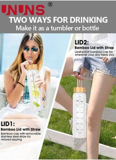 UNUNS 1L Motivational Glass Water Bottle with Time Marker & Silicone Sleeve &  Straw & Bamboo Lids & Fruit Infuser , Leak Proof Reusable BPA Free Motivational Drinking Jug Water Jug  - Image 5