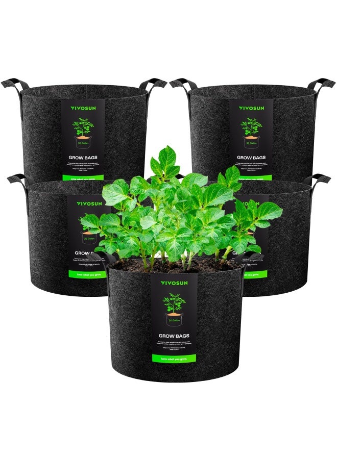 VIVOSUN 5 عبوات أكياس زراعة سعة 30 جالون مصنوعة من قماش غير منسوج ثقيل مع مقابض - Image 1