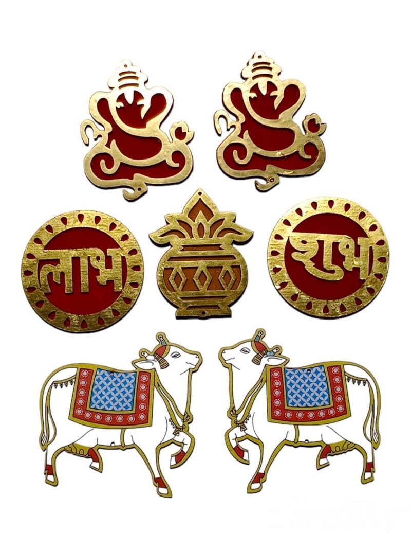 NNJ GROUP Decorative Ganeshji Shubh Labh Kalash MDF Pichwai Cow Cutouts for Temple and Festival Home Decor and Festival CelebrationEach of Cutout 2 Piece Pack of 8 Cutout - Image 1
