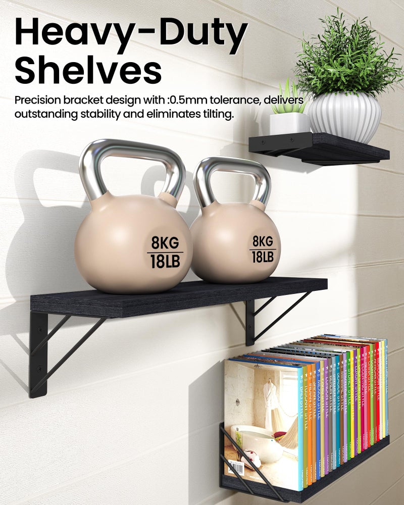 BAYKA Wall Mounted Floating Shelves, Wood Floating Wall Shelf for Books & Decor, Small Space-Saving Display & Organizerï¼ˆBlackï¼ŒSet of 3ï¼‰ - Image 5