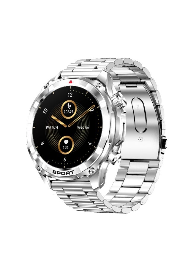 Xcell Xcell Elite6 Smartwatch, 1.52" HD Display, Bluetooth Calling, Wireless Charging, Flashlight, Heart-Rate/BP/SpO₂ Monitor, Multi Language, IP67, 7 Days Battery, iOS/Android Compatible - Silver Frame with Metal Strap  - Image 2
