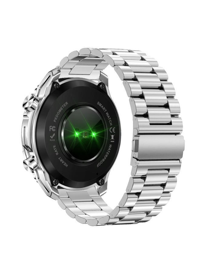 Xcell Xcell Elite6 Smartwatch, 1.52" HD Display, Bluetooth Calling, Wireless Charging, Flashlight, Heart-Rate/BP/SpO₂ Monitor, Multi Language, IP67, 7 Days Battery, iOS/Android Compatible - Silver Frame with Metal Strap  - Image 4
