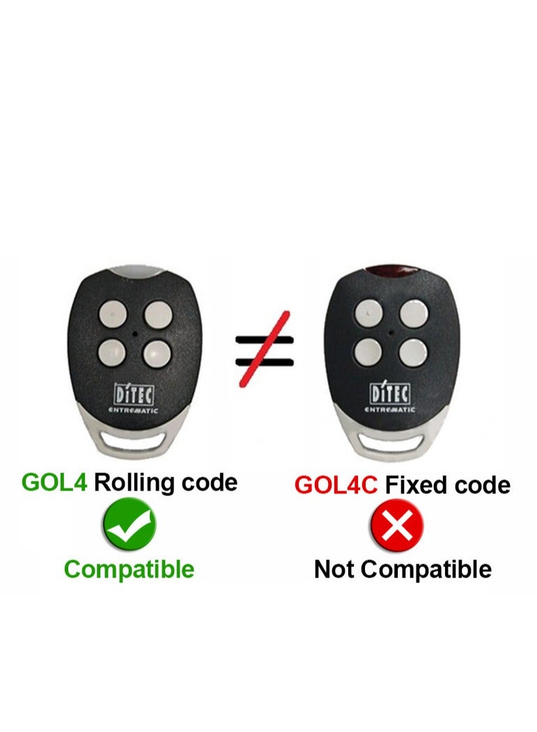 Garage Gate Remote Control for DITEC GOL4 BIXLG4 Rolling Code 433.92MHz Home Entry Gate Door Opener Command Handheld Transmitter (Black)  - Image 5