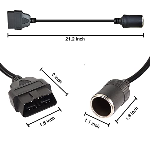 XMSJSIY محول OBD2 إلى مقبس ولاعة السجائر أنثوي 16 دبوس OBD2 ذكر لتمديد الطاقة للسيارة كابل 18AWG -0.5م/1.8قدم - Image 2