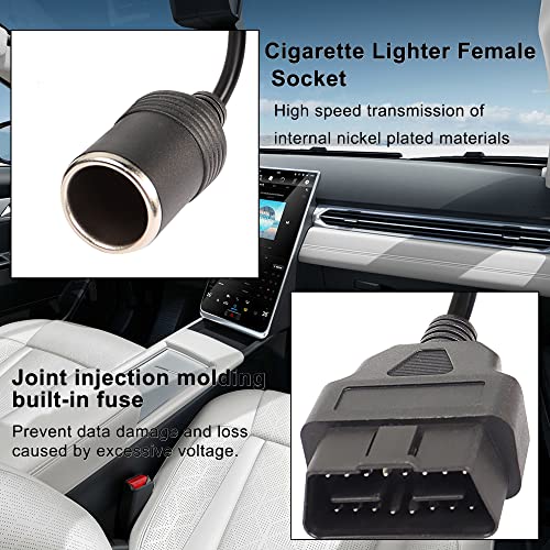 XMSJSIY محول OBD2 إلى مقبس ولاعة السجائر أنثوي 16 دبوس OBD2 ذكر لتمديد الطاقة للسيارة كابل 18AWG -0.5م/1.8قدم - Image 3