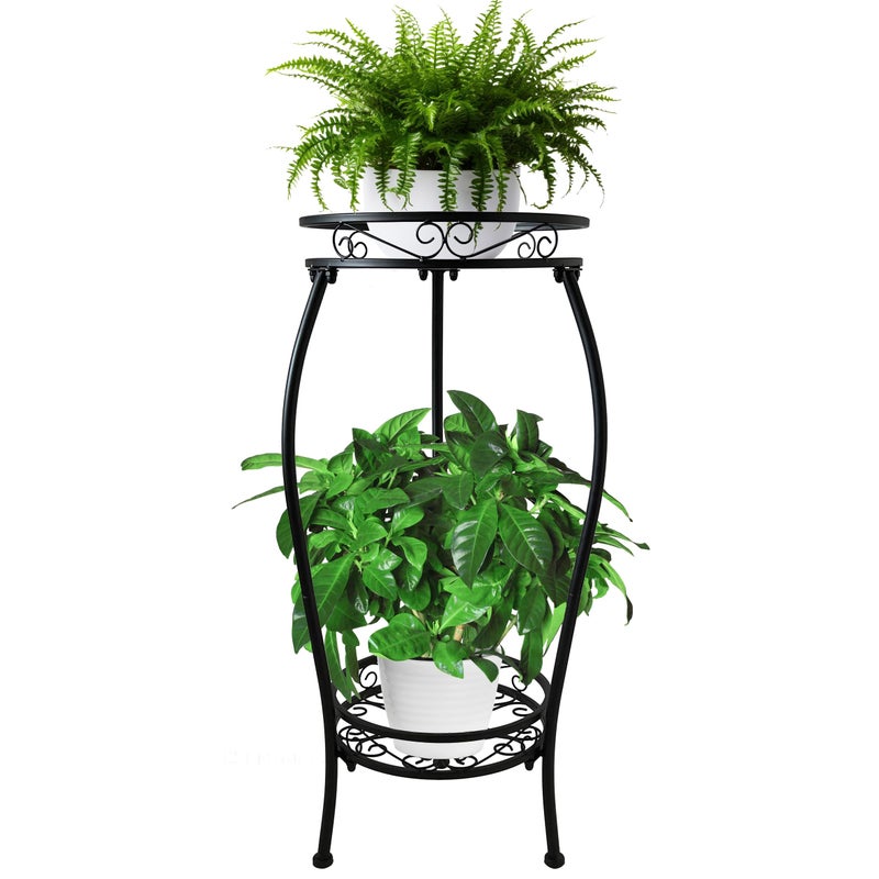 C CASIMR CASIMR 2 Tier Plant Stand Indoor Outdoor, 26.6" Tall Metal Potted Holder Rack Multiple Flower Pot Stand Heavy Duty Plant Shelf Rustproof Iron Plant Round Supports Rack - Image 1