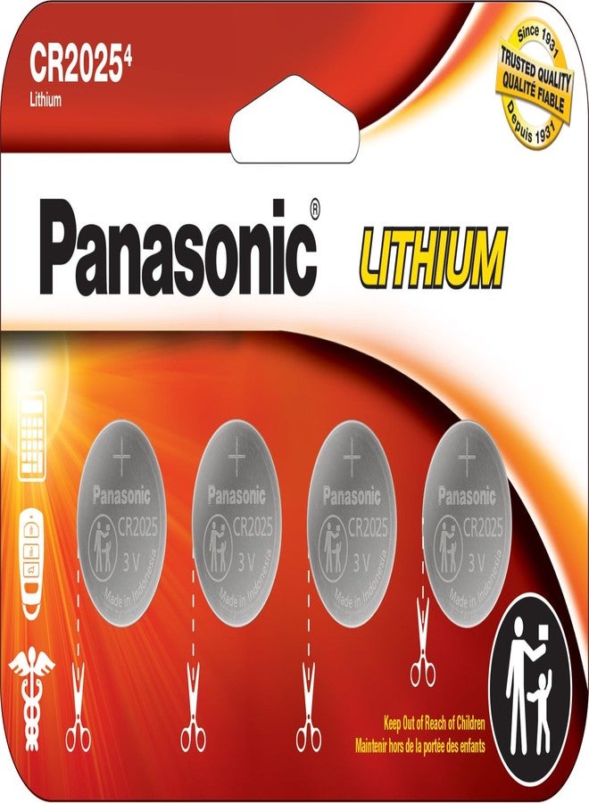 Panasonic CR2025 3.0 Volt Long Lasting Lithium Coin Cell Batteries in Child Resistant, Standards Based Packaging, 4 Pack - Image 1