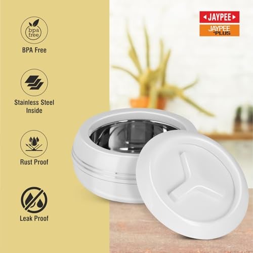 JAYPEE Palazio 1200 Inner Stainless Steel Casserole Pu Insulated Lockable Lid Food Grade Rustproof Hotbox for Kitchen Hot Pot for Rice Stackable Ideal for Gifting Capacity 1200 ml, White - Image 2