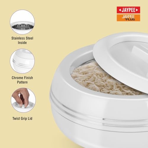 JAYPEE Palazio 1200 Inner Stainless Steel Casserole Pu Insulated Lockable Lid Food Grade Rustproof Hotbox for Kitchen Hot Pot for Rice Stackable Ideal for Gifting Capacity 1200 ml, White - Image 4