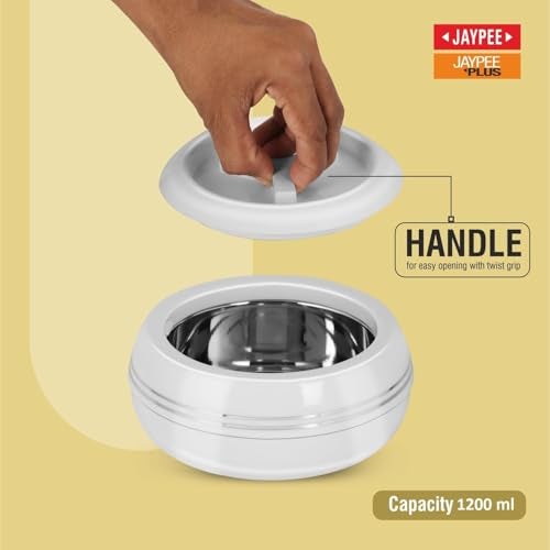 JAYPEE Palazio 1200 Inner Stainless Steel Casserole Pu Insulated Lockable Lid Food Grade Rustproof Hotbox for Kitchen Hot Pot for Rice Stackable Ideal for Gifting Capacity 1200 ml, White - Image 3