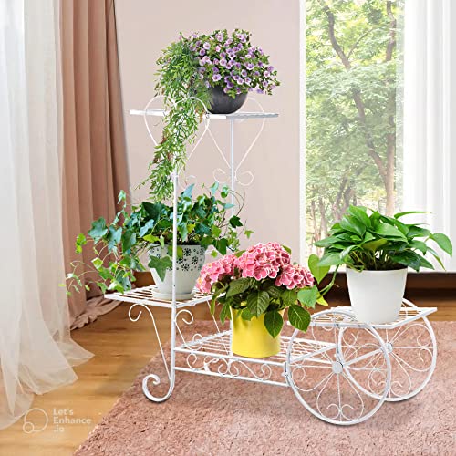 Bee Creative 4 Tier Wrought Iron Plant Stand Flower Stand Shelf Stainless Steel Flower Pot Flower Display Stand For Balcony (4 Pot White) - Image 5