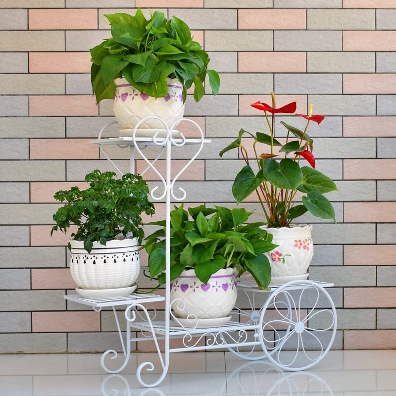 Bee Creative 4 Tier Wrought Iron Plant Stand Flower Stand Shelf Stainless Steel Flower Pot Flower Display Stand For Balcony (4 Pot White) - Image 1