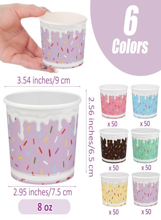 Aodaer 300 Pack Ice Cream Cups 8oz Sprinkles Paper Ice Cream Bowls 6 Color Disposable Snack Bowls Party Supplies Treat Cups for Sundae, Frozen Yogurt, Dessert - Image 2