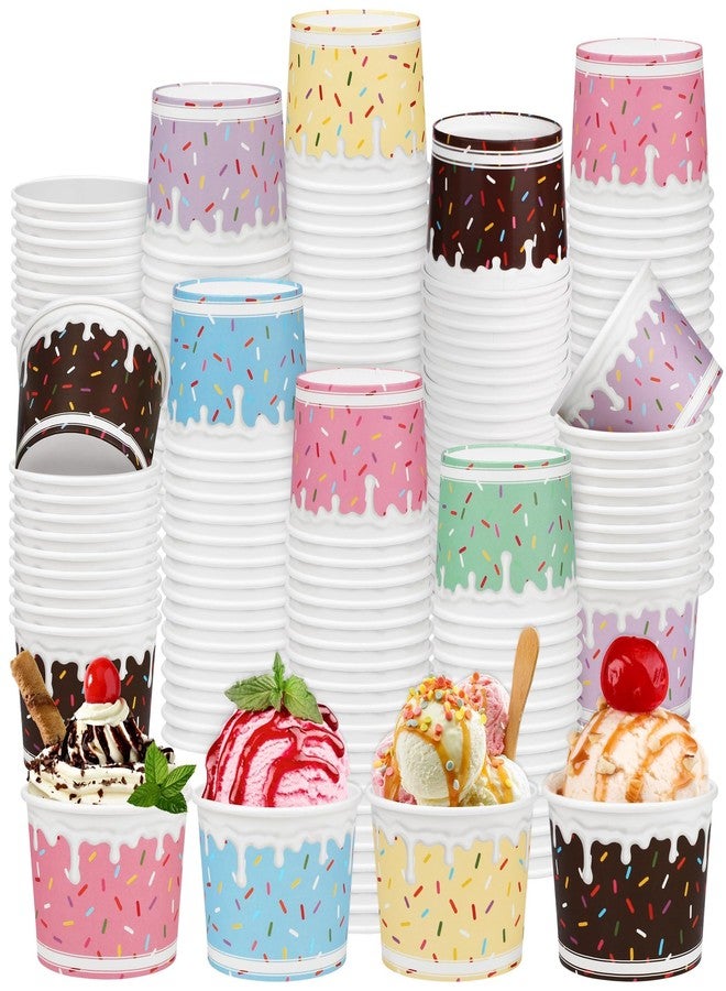 Aodaer 300 Pack Ice Cream Cups 8oz Sprinkles Paper Ice Cream Bowls 6 Color Disposable Snack Bowls Party Supplies Treat Cups for Sundae, Frozen Yogurt, Dessert - Image 1