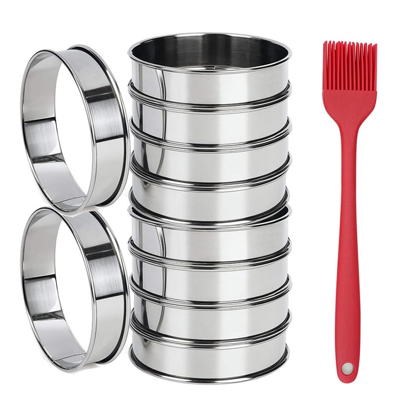 10Pcs Cookie Rings for Baking Cooking English Muffin Crumpet Rings Stainless Steel Round Cookie Double Rolled Tart Molds for Kitchen Baking 4335 Inch