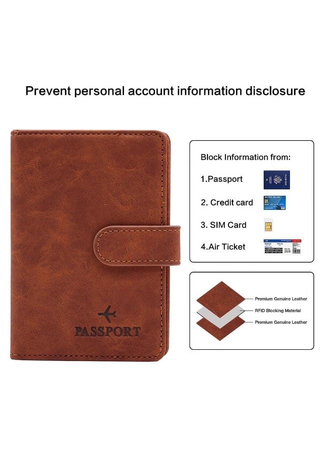 جيه زد اس حافظة جواز سفر جلدية من JZS مزودة بتقنية حجب RFID، محفظة سفر جلدية للنساء والرجال (بني) - Image 4
