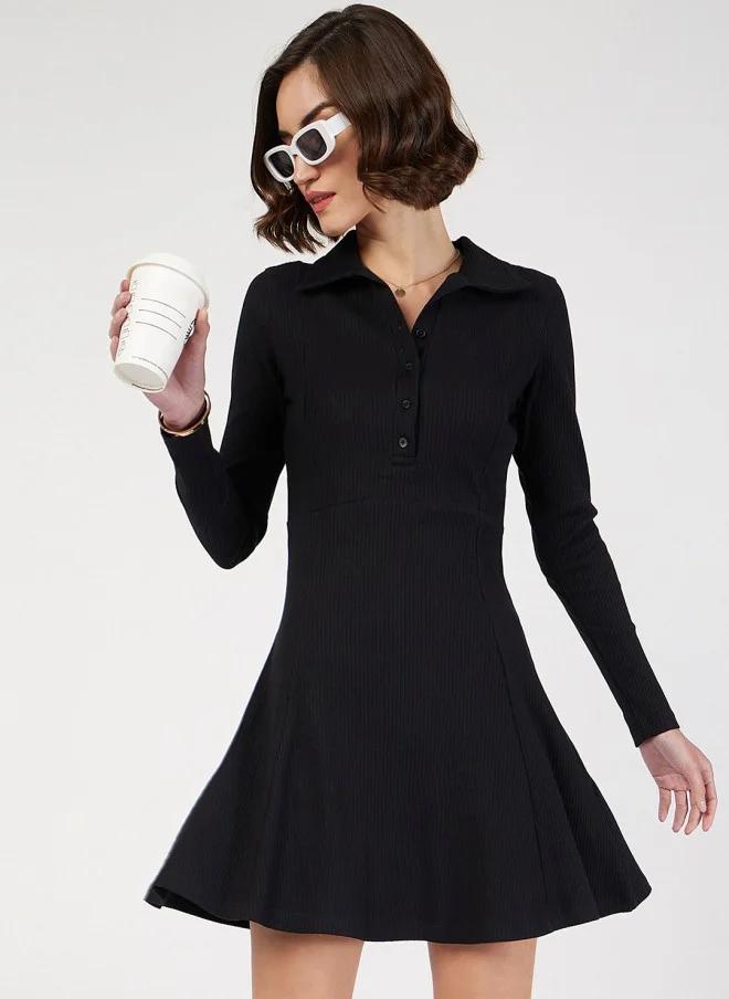 SASSAFRAS Black A-Line Mini Dress for Women