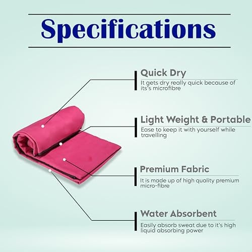 Tressential Compact & Ultra Soft Microfiber Camping Travel Towel | Quick Dry Towel-Super Absorbent & Lightweight for Sports, Beach, Gym, Backpacking, Hiking and Yoga (70 x 150 cm, Dark Pink) - Image 2
