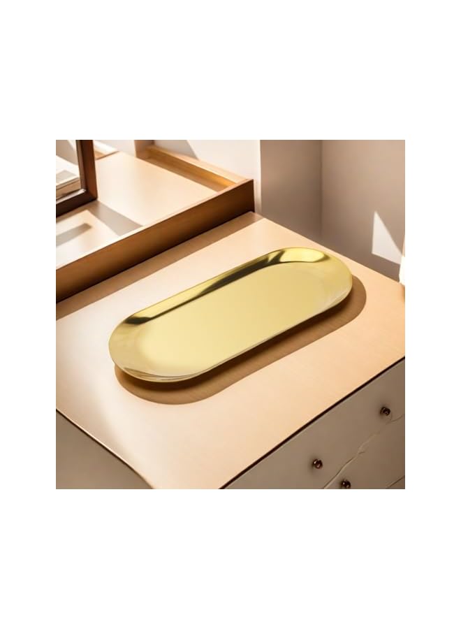The Bros Gold Decorative Trays for home,Oval Metal Stainless SteelTray for Jewelry,Perfume,Towel,Candle, L9in x W3.6in(2pack) - Image 3