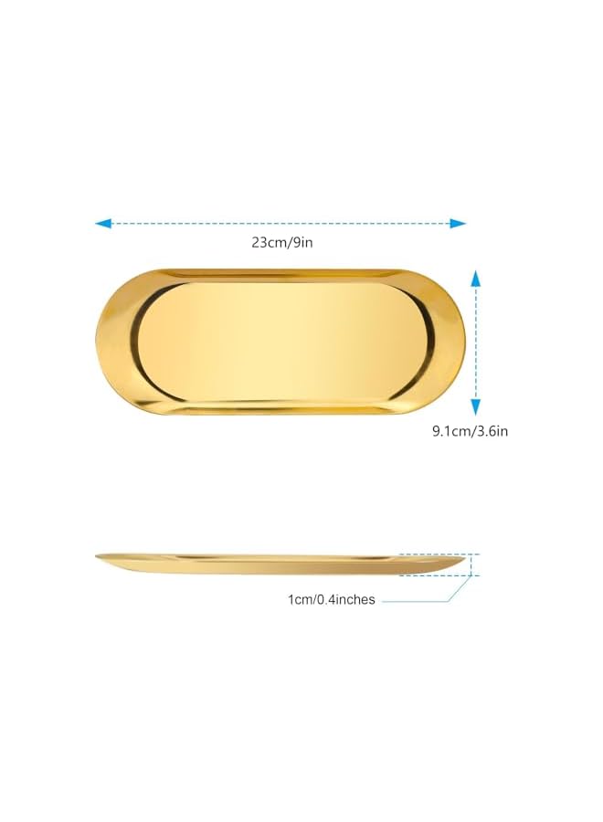The Bros Gold Decorative Trays for home,Oval Metal Stainless SteelTray for Jewelry,Perfume,Towel,Candle, L9in x W3.6in(2pack) - Image 2