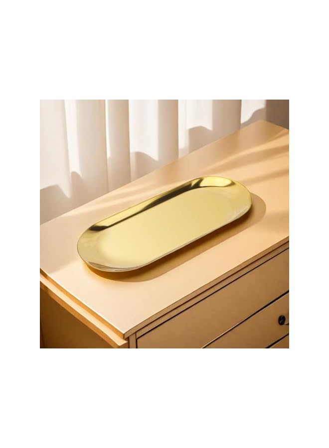 The Bros Gold Decorative Trays for home,Oval Metal Stainless SteelTray for Jewelry,Perfume,Towel,Candle, L9in x W3.6in(2pack) - Image 4