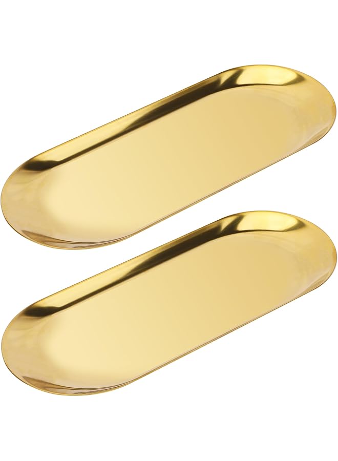 The Bros Gold Decorative Trays for home,Oval Metal Stainless SteelTray for Jewelry,Perfume,Towel,Candle, L9in x W3.6in(2pack) - Image 1