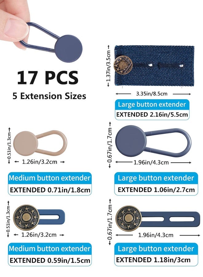 HOOTO 5 Pcs Denim Waist Extender on and 12Pcs Pants Extender on, for Jeans and Skirt Comfy Metal ons, Waistband Extenders Adjustable Waist Extenders Jeans Extenders for Women Men Jeans(17 Pcs) - Image 2