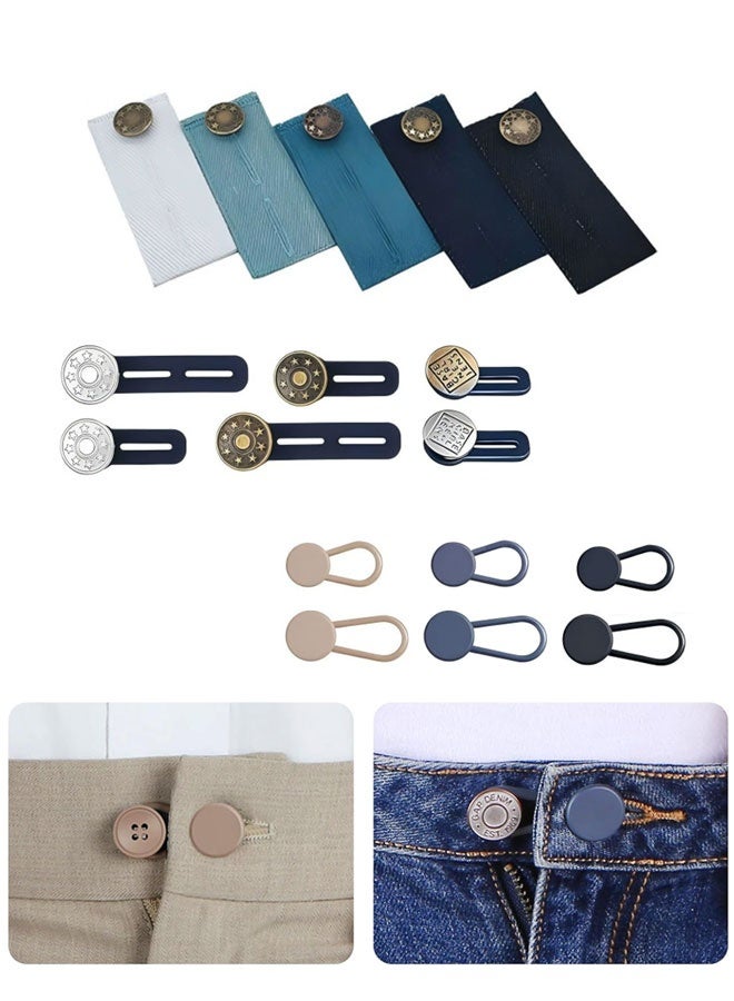 HOOTO 5 Pcs Denim Waist Extender on and 12Pcs Pants Extender on, for Jeans and Skirt Comfy Metal ons, Waistband Extenders Adjustable Waist Extenders Jeans Extenders for Women Men Jeans(17 Pcs) - Image 1