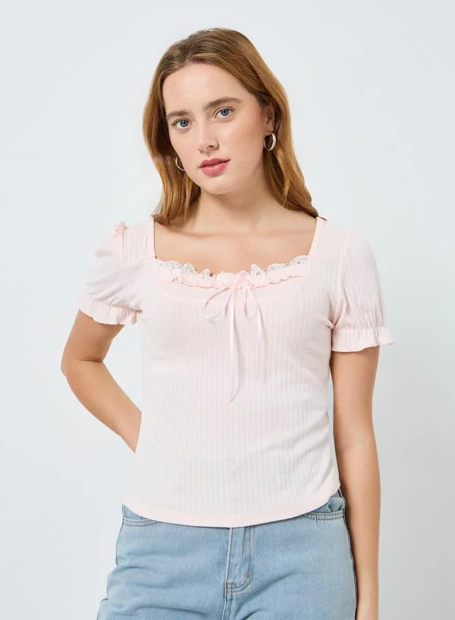 Take Two Women Solid Textured Square Neck Top