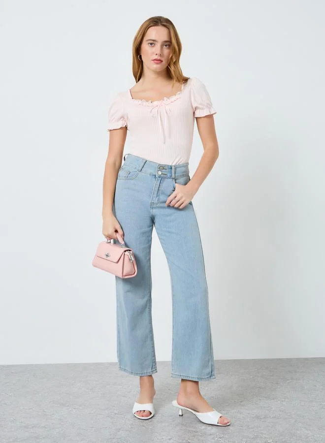 Take Two Women Solid Textured Square Neck Top