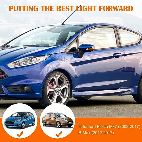 doiplent [2pcs] Side Mirror Turn Signal Lights for Ford Fiesta ST MK7 B-Max 2008-2017 Replacement# 1748313/1748314 Sequential Dynamic Mirror Turn Signal Lights Assemely-Smoked Lens - Image 2