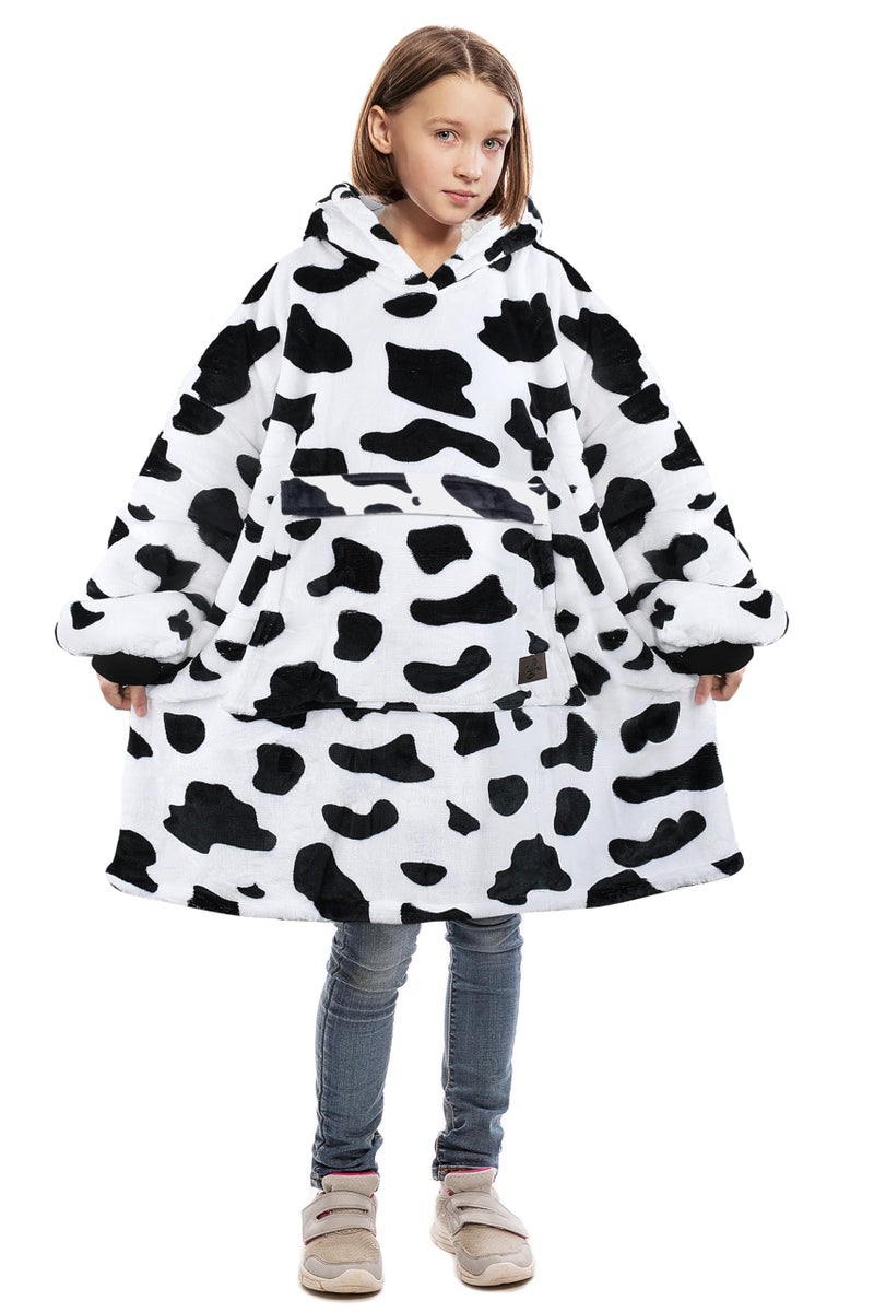 Catalonia Catalonia Cow Print Kid's Oversized Wearable Blanket Hoodie Sweatshirt  Comfortable Sherpa Pullover for 7-16 yr Teens Youth  Cow Gift for Cow Lovers  - Image 1