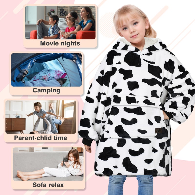 Catalonia Catalonia Cow Print Kid's Oversized Wearable Blanket Hoodie Sweatshirt  Comfortable Sherpa Pullover for 7-16 yr Teens Youth  Cow Gift for Cow Lovers  - Image 5