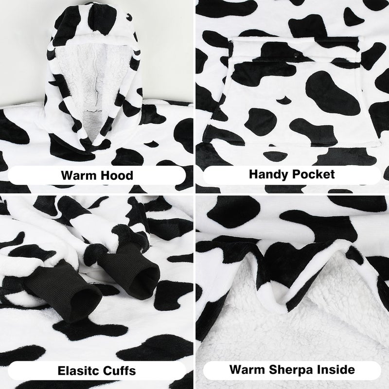 Catalonia Catalonia Cow Print Kid's Oversized Wearable Blanket Hoodie Sweatshirt  Comfortable Sherpa Pullover for 7-16 yr Teens Youth  Cow Gift for Cow Lovers  - Image 3