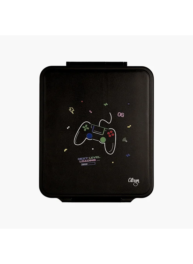 Citron Lunch Box-Gaming-1900Ml With Food Jar-4 Cmprt-Square (Pp + 304 Stainless Steel (Food Jar)) Black \ 23.6X19X7.15