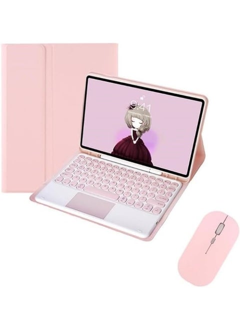 Arabic and English Keyboard Case Compatible with Samsung Galaxy Tab A9 Plus (X210/X215/X216), Retro Round Key with Mouse Color Keyboard With Touch Keyboard Cover