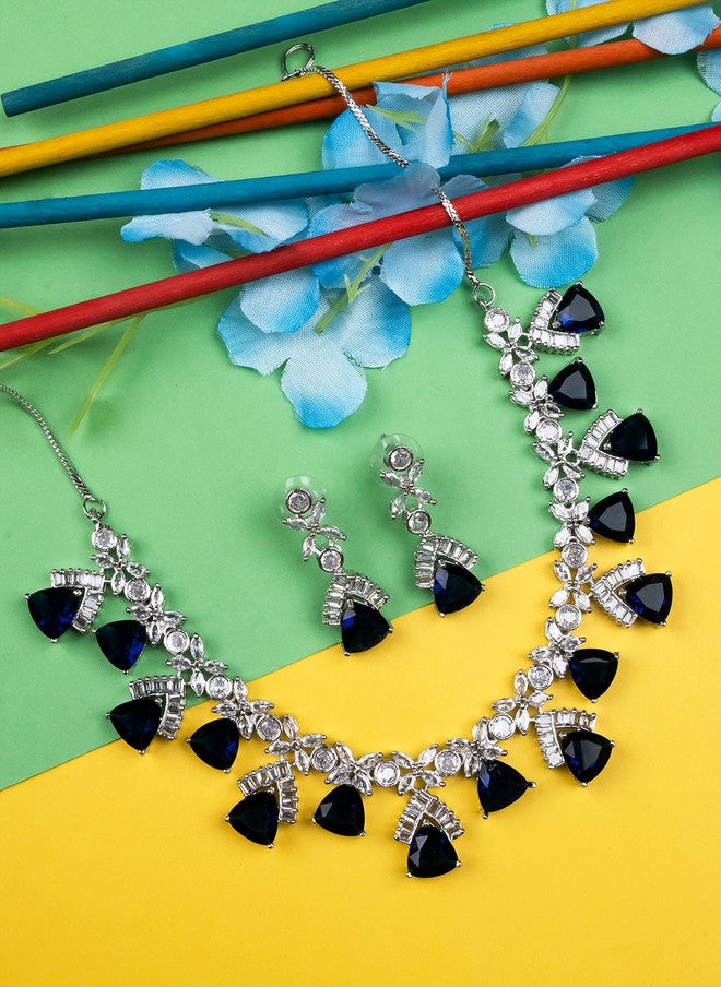 StileAdda Silver-Plated CZ & AD-Studded Necklace and Earrings Set - Image 1