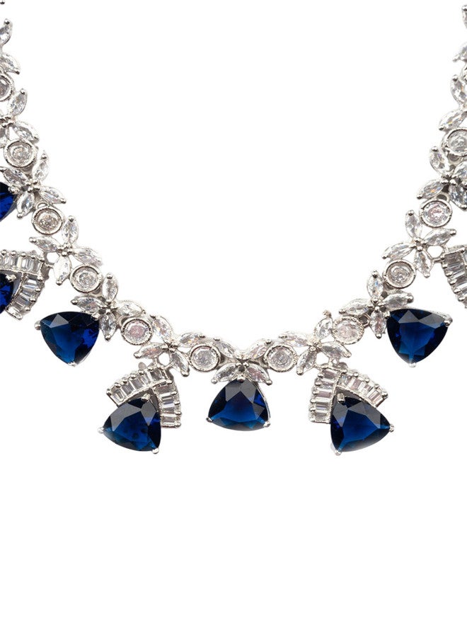 StileAdda Silver-Plated CZ & AD-Studded Necklace and Earrings Set - Image 3