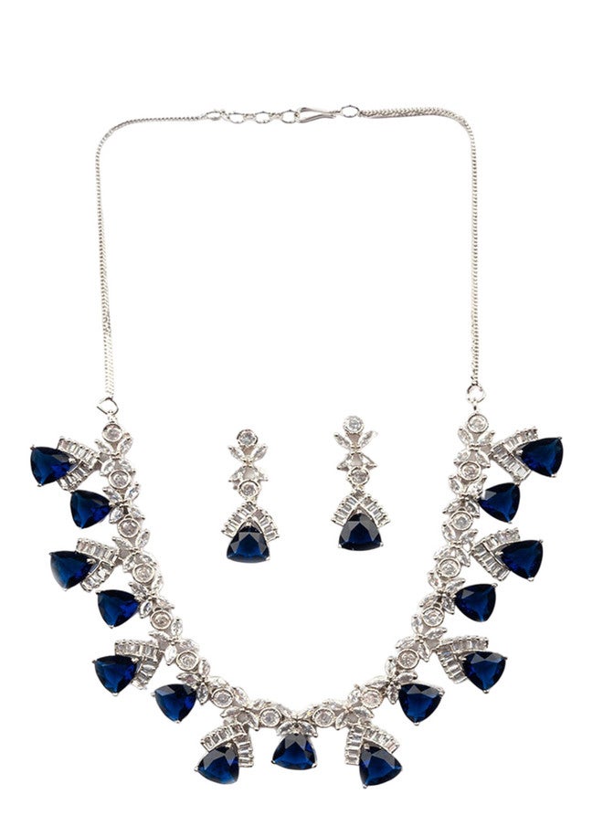 StileAdda Silver-Plated CZ & AD-Studded Necklace and Earrings Set - Image 2